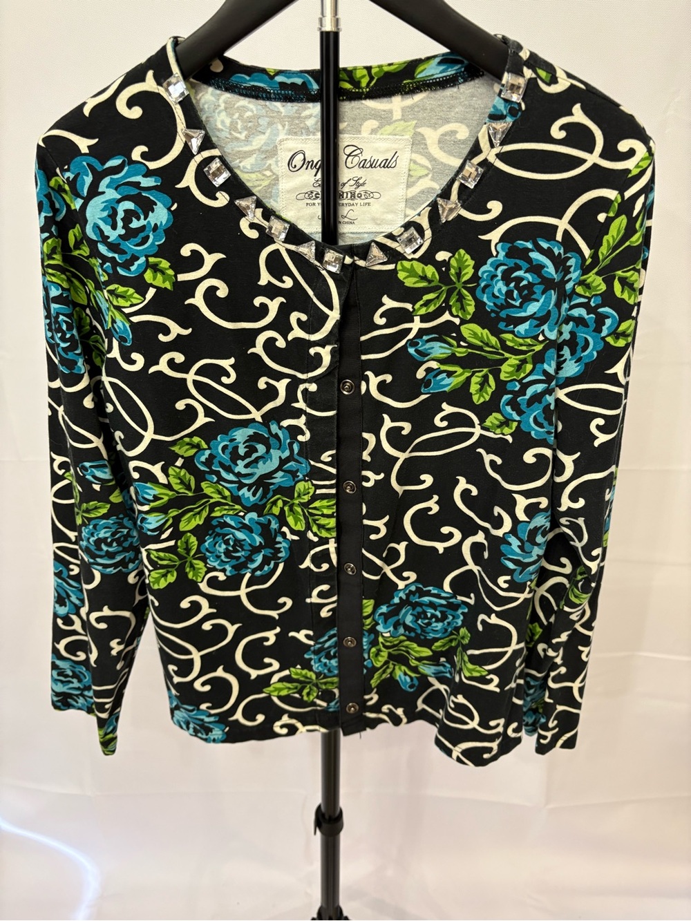 Onque Casuals Black Cardigan with Teal and Lime Accents